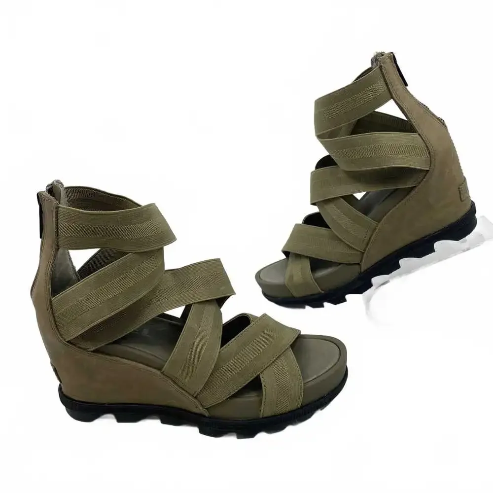 Sorel Green Strappy Wedges | Women’s US 8.5 Synthetic & Leather